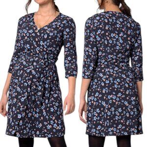 Seraphine Black and Blue Floral Joy Button Down Wrap Maternity Dress Size 2